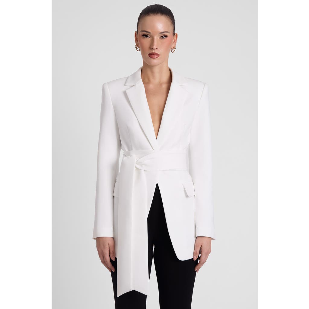 Leau Classic Column Tailored Belted Blazer In White
