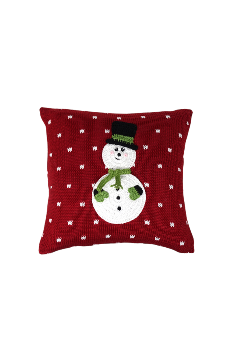 Melange Collection 10" Snowman Pillow, Main, color, Red