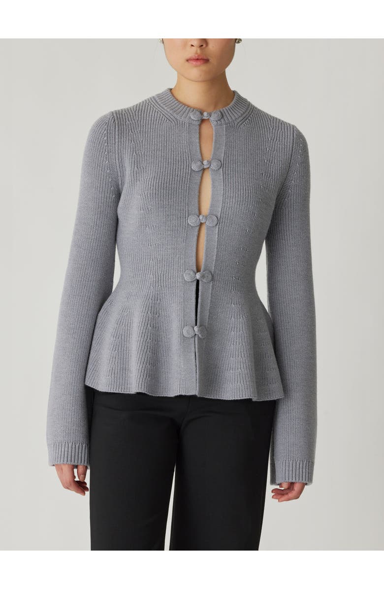 Rebecca Taylor Novlety Wool Peplum Cardi, Alternate, color, Medium Heather Grey