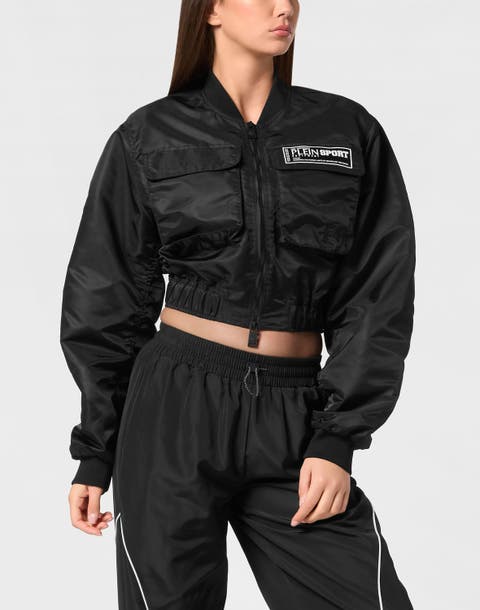 Cropped Bomber Jacket Ls With Cargo Pockets Women