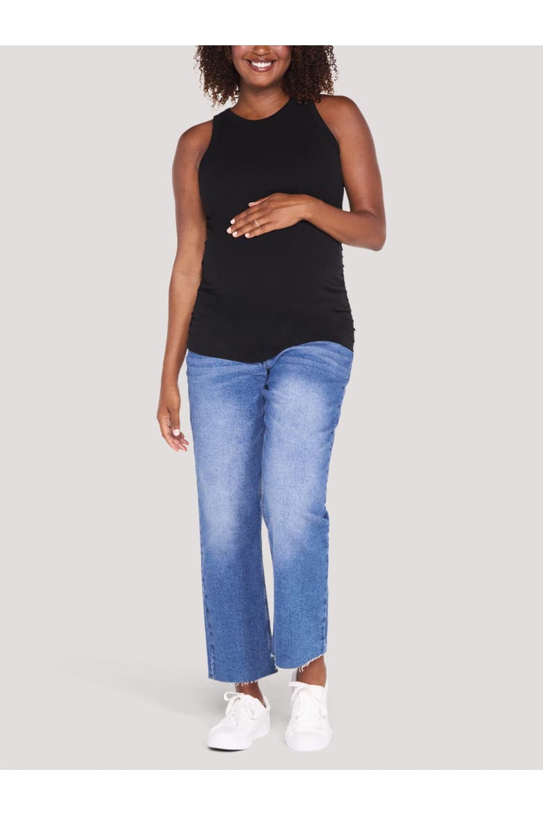 Crew Neck Side Ruched Tank, Alternate, color, Black