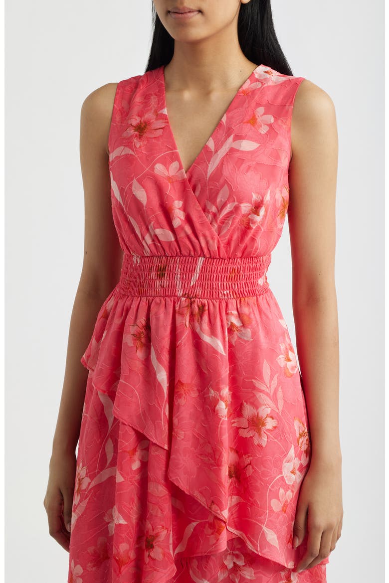 Tiered Asymmetric Midi Dress, Alternate, color, GRENADINE MULTI