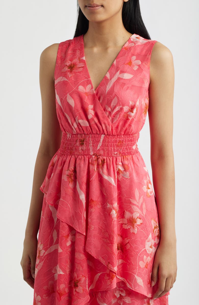 Anne Klein Tiered Asymmetric Midi Dress, Alternate, color, Grenadine Multi
