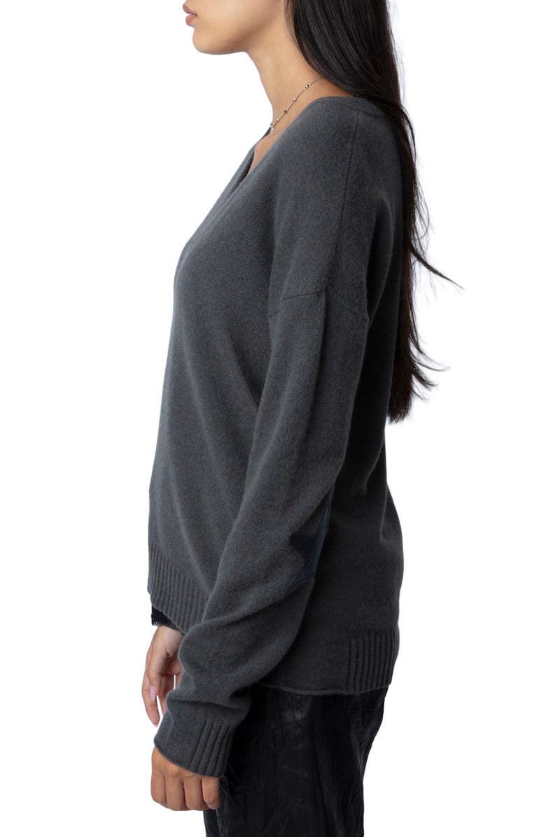 Zadig & Voltaire Vivi Patch Cashmere V-Neck Sweater, Alternate, color, 