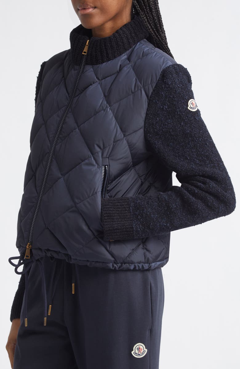 Moncler Chenille Sleeve Quilted Down Jacket, Alternate, color, Blue