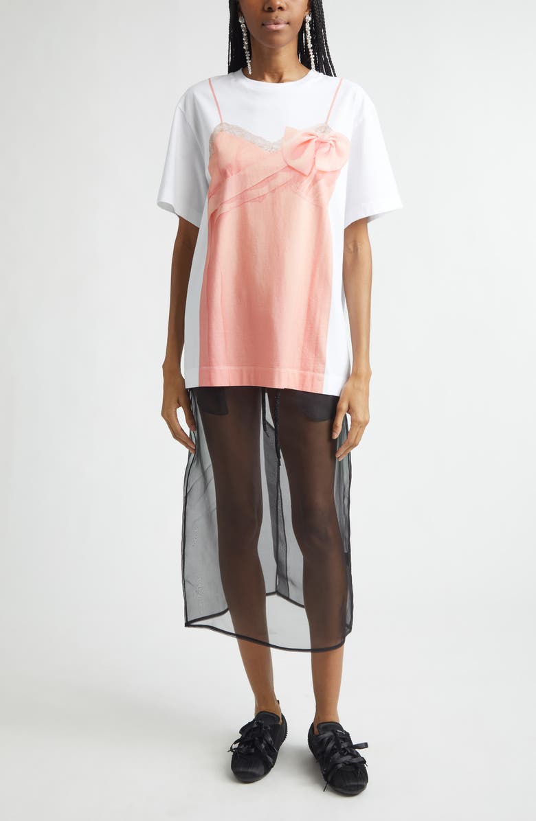 Simone Rocha Bow Sash Trompe l'Oeil T-Shirt, Alternate, color, White/ Clementine