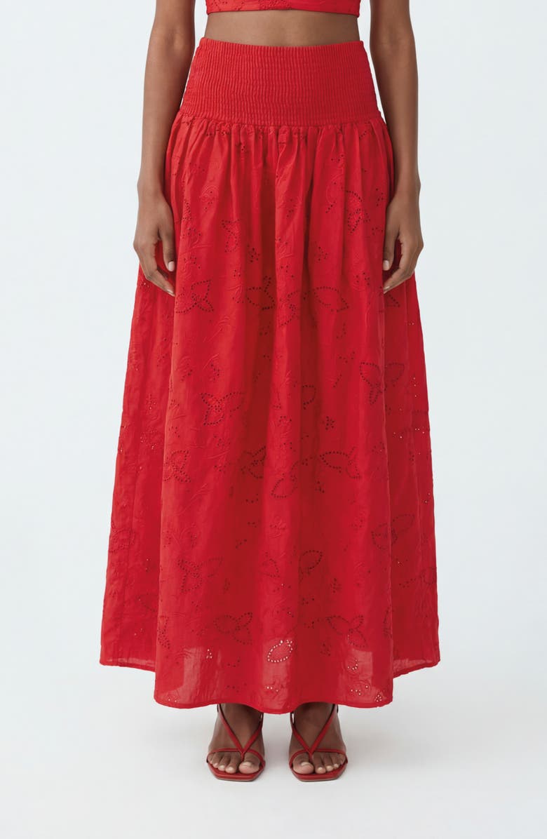The Lulo Project The Drift Eyelet Maxi Skirt, Main, color, 