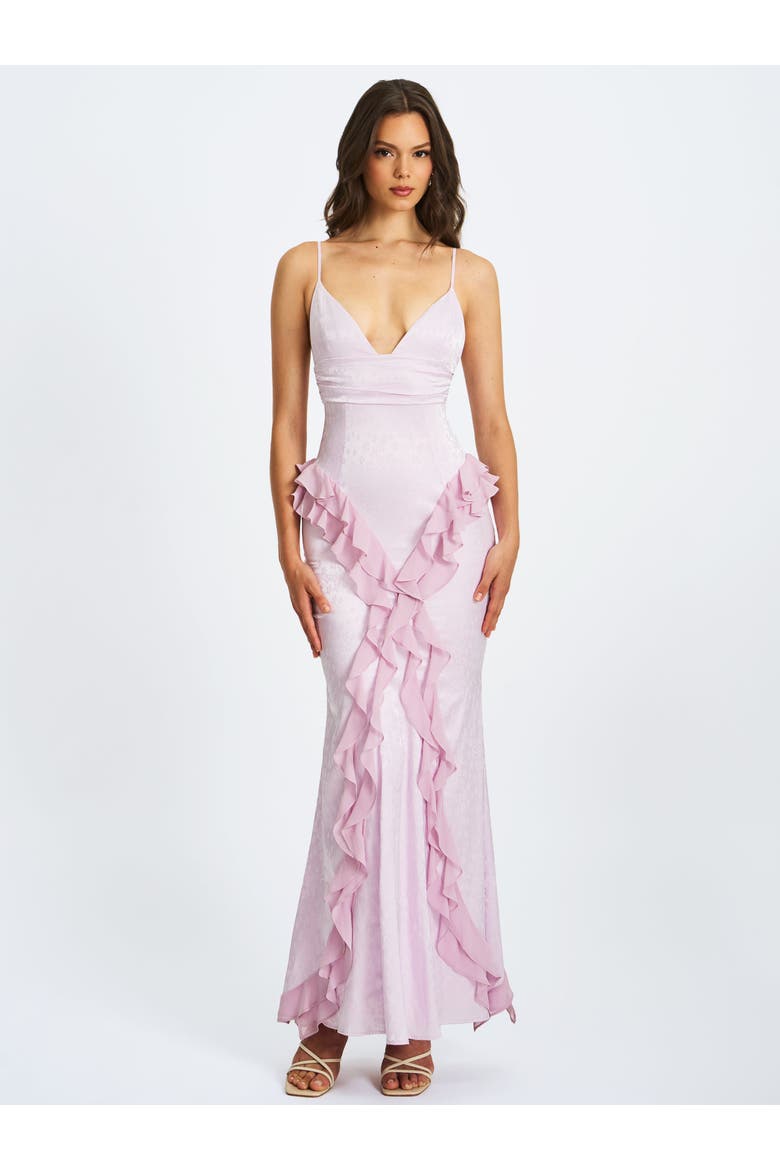 Paolina Jacquard Ruffle Mermaid Maxi Dress, Main, color, Purple