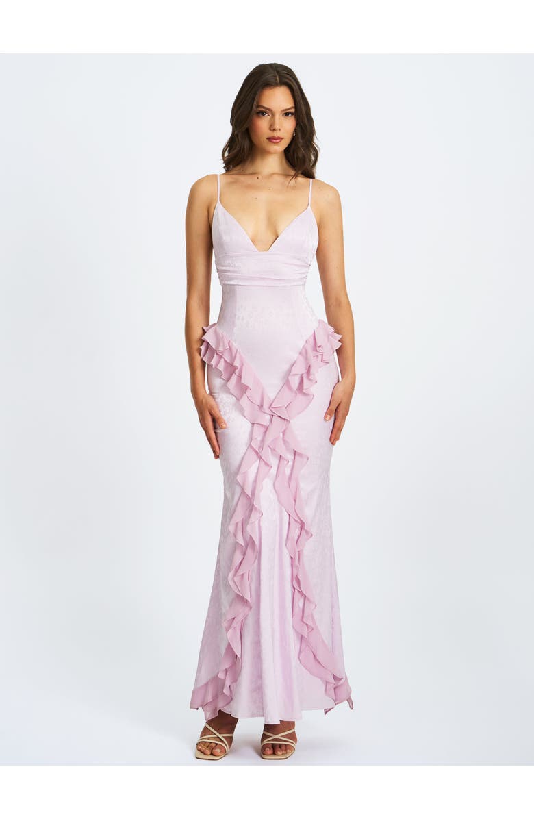 Miss Circle Paolina Jacquard Ruffle Mermaid Maxi Dress, Main, color, Purple