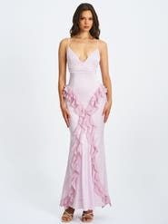 Miss Circle Paolina Jacquard Ruffle Mermaid Maxi Dress