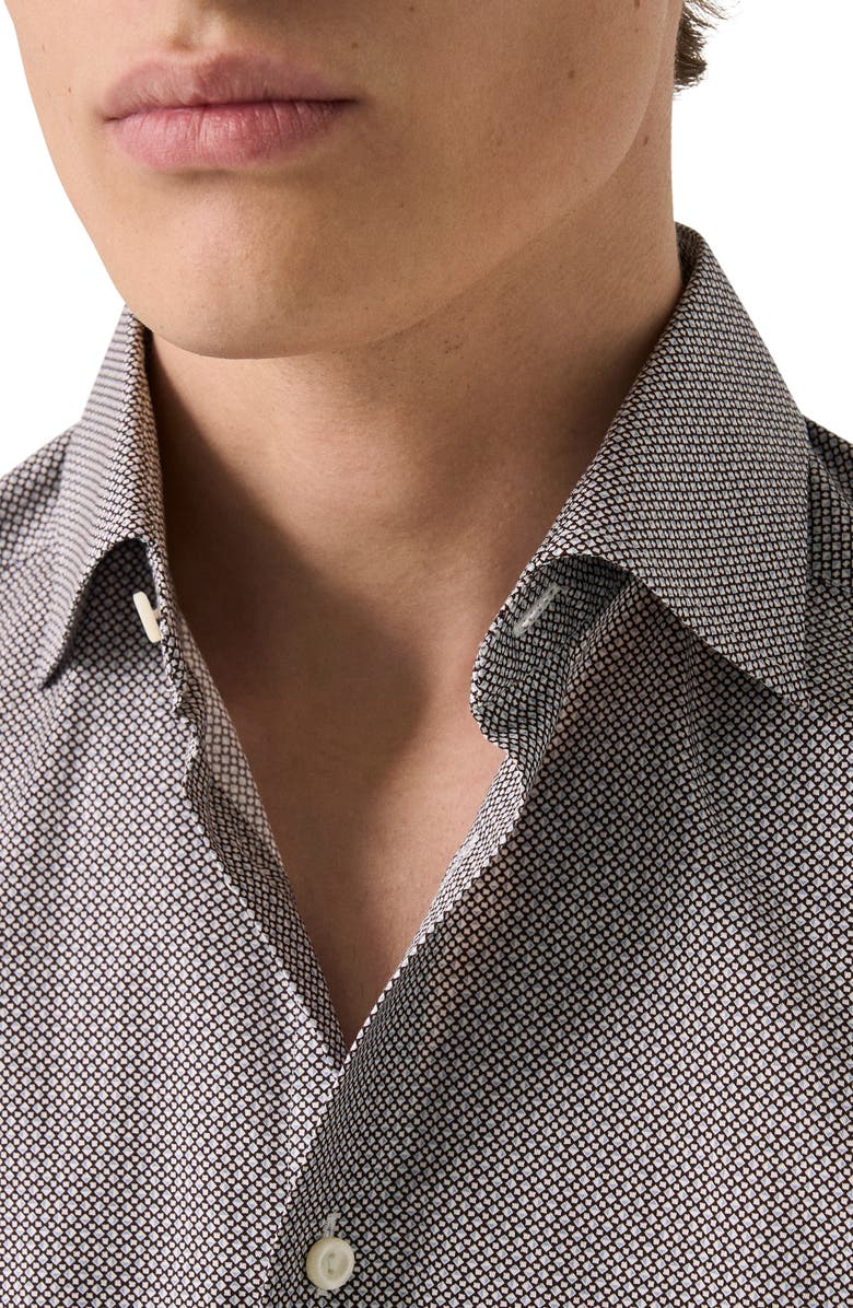 Eton Slim Fit Microprint Signature Cotton Twill Dress Shirt, Alternate, color, Medium Red