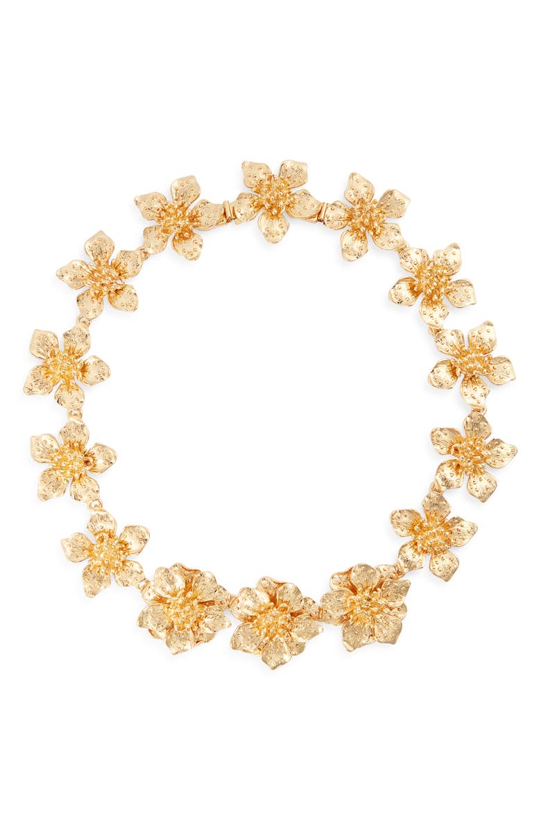 Kenneth Jay Lane Magnolia Flower Necklace, Main, color, Gold