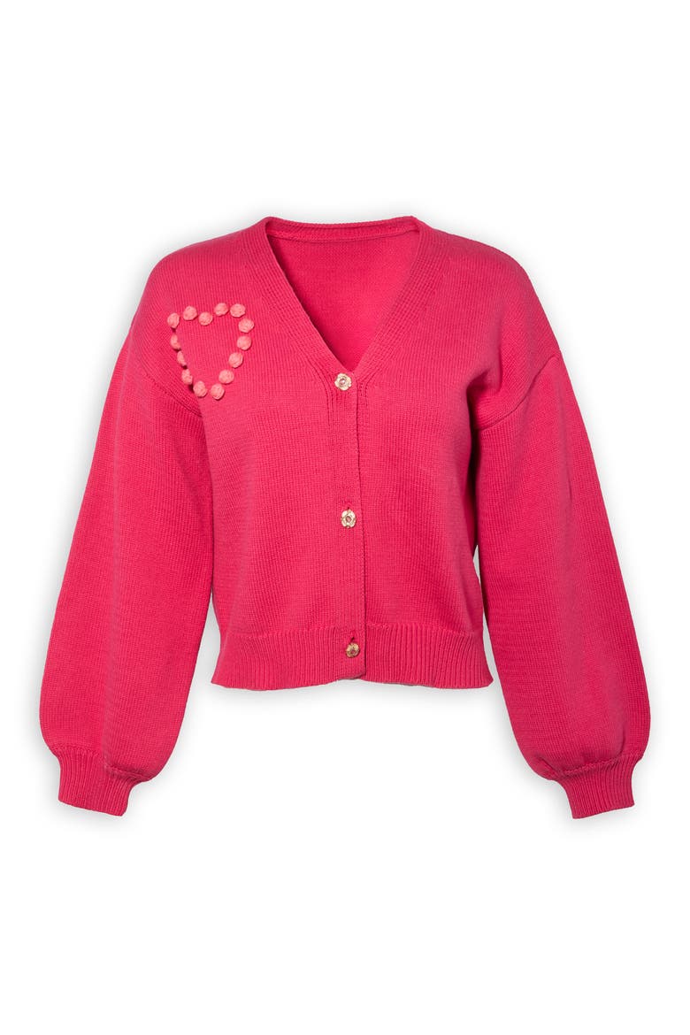 Stiched Heart Crop Cardigan, Alternate, color, HOT PINK