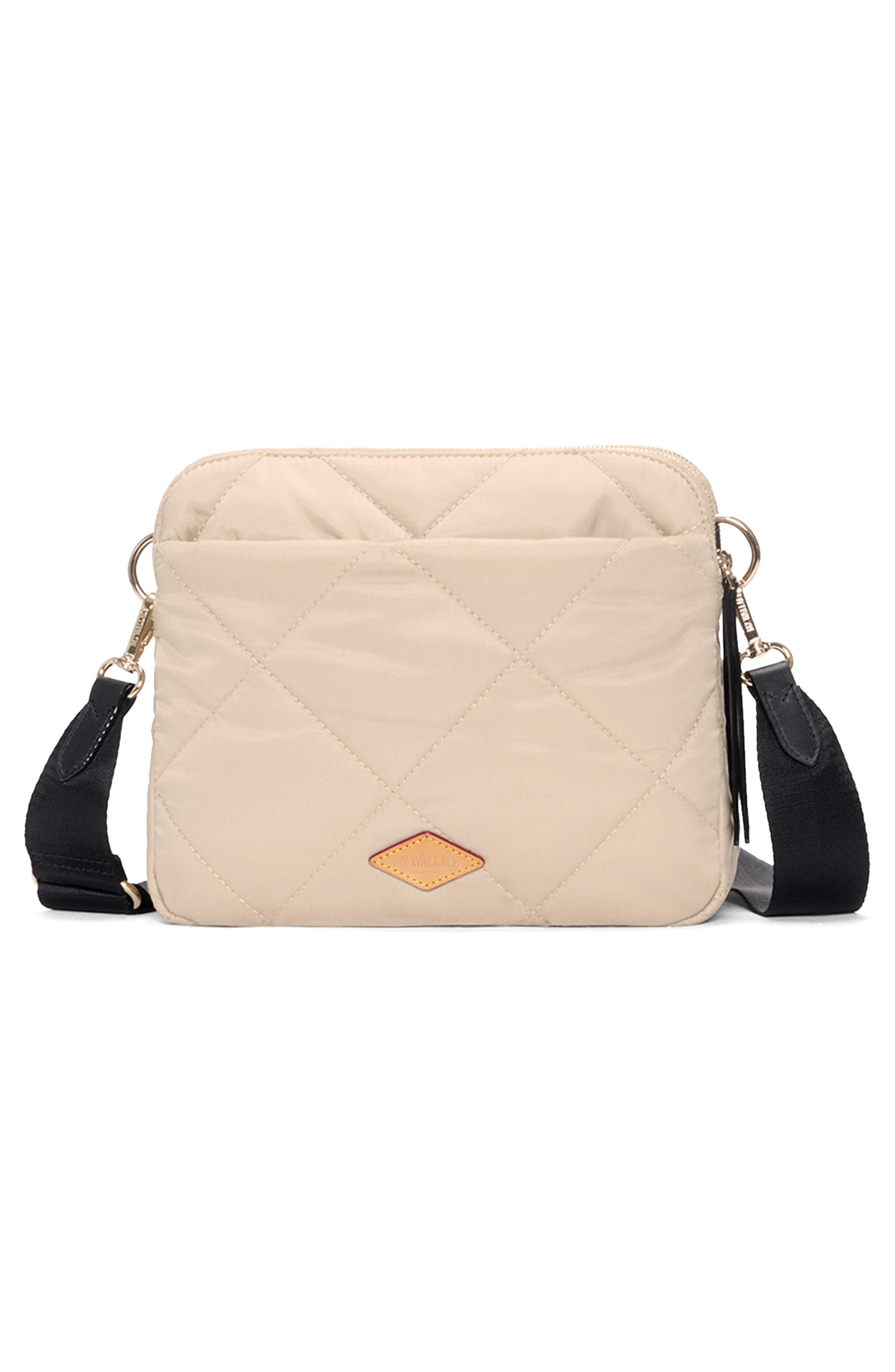MZ Wallace Madison Quilted Nylon Crossbody Bag, Alternate, color, Buff/Black
