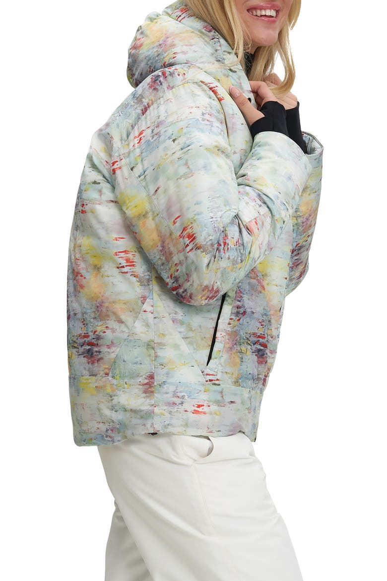 Astrella Water Resistant Hooded Ski Puffer Jacket, Alternate, color, SEA SURF AOP