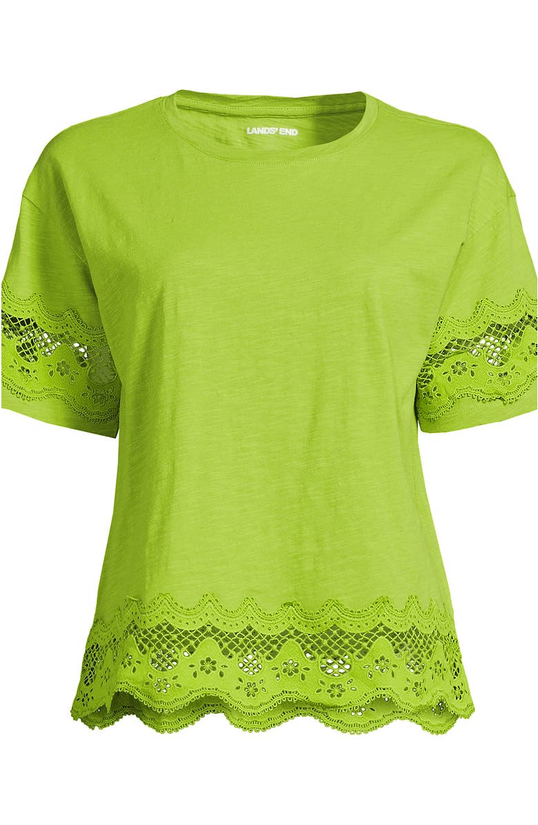 Lands' End Short Sleeve Slub Jersey Cutwork T-Shirt, Alternate, color, Winter Pear