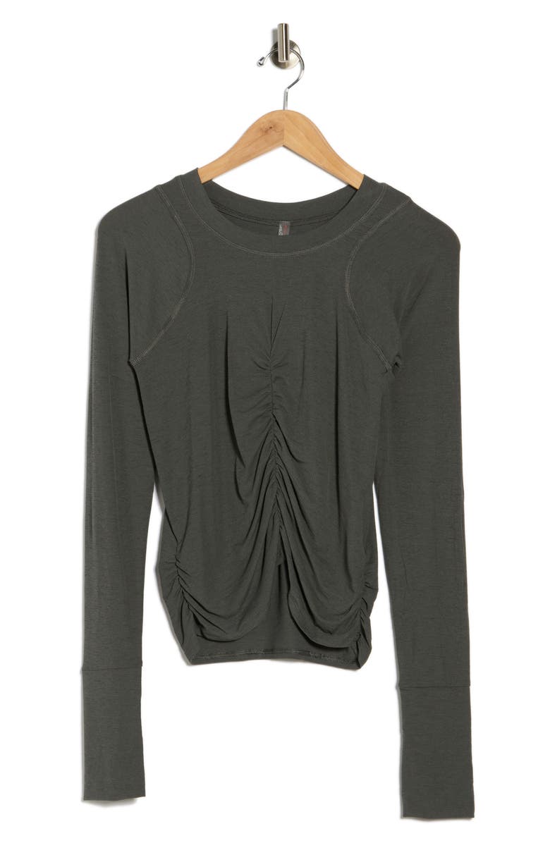 FP Movement by Free People FP Movement Mile a Minute Ruched Long Sleeve Crop T-Shirt, Main, color, Grey