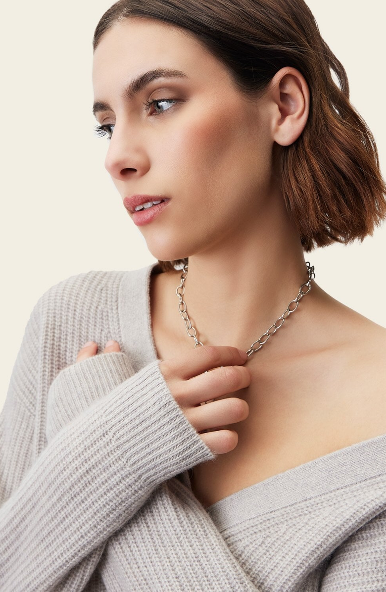 Italic Billie Chunky Cashmere Cardigan, Alternate, color, Pebble Grey