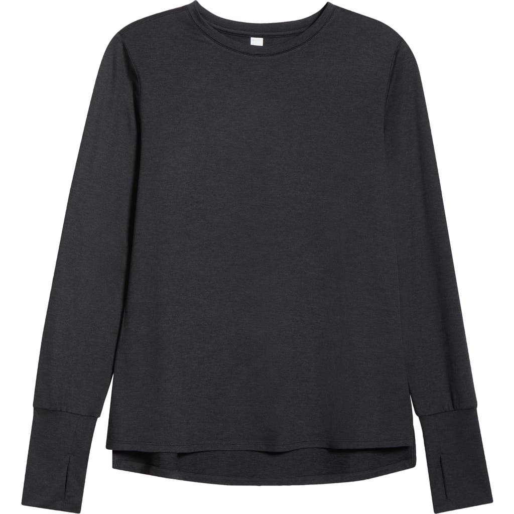 Zella Long Sleeve Split Hem T-shirt In Brown