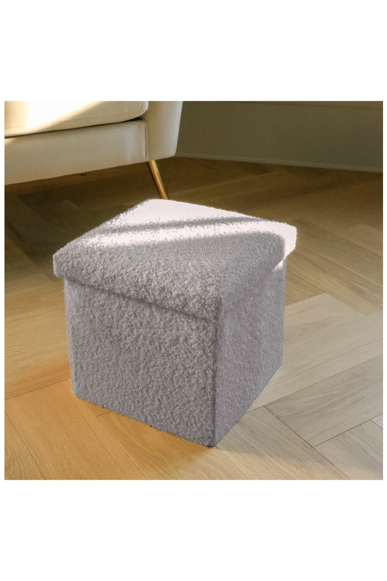 Small Cube Teddy Stash Pouf, Alternate, color, GREY