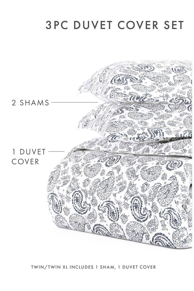 HOME SPUN Premium Ultra Soft 3-Piece Coarse Paisley Print Duvet Cover Set, Alternate, color, NAVY