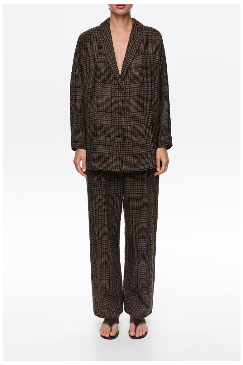 Checked Straight-Leg Trousers, Main, color, BROWN