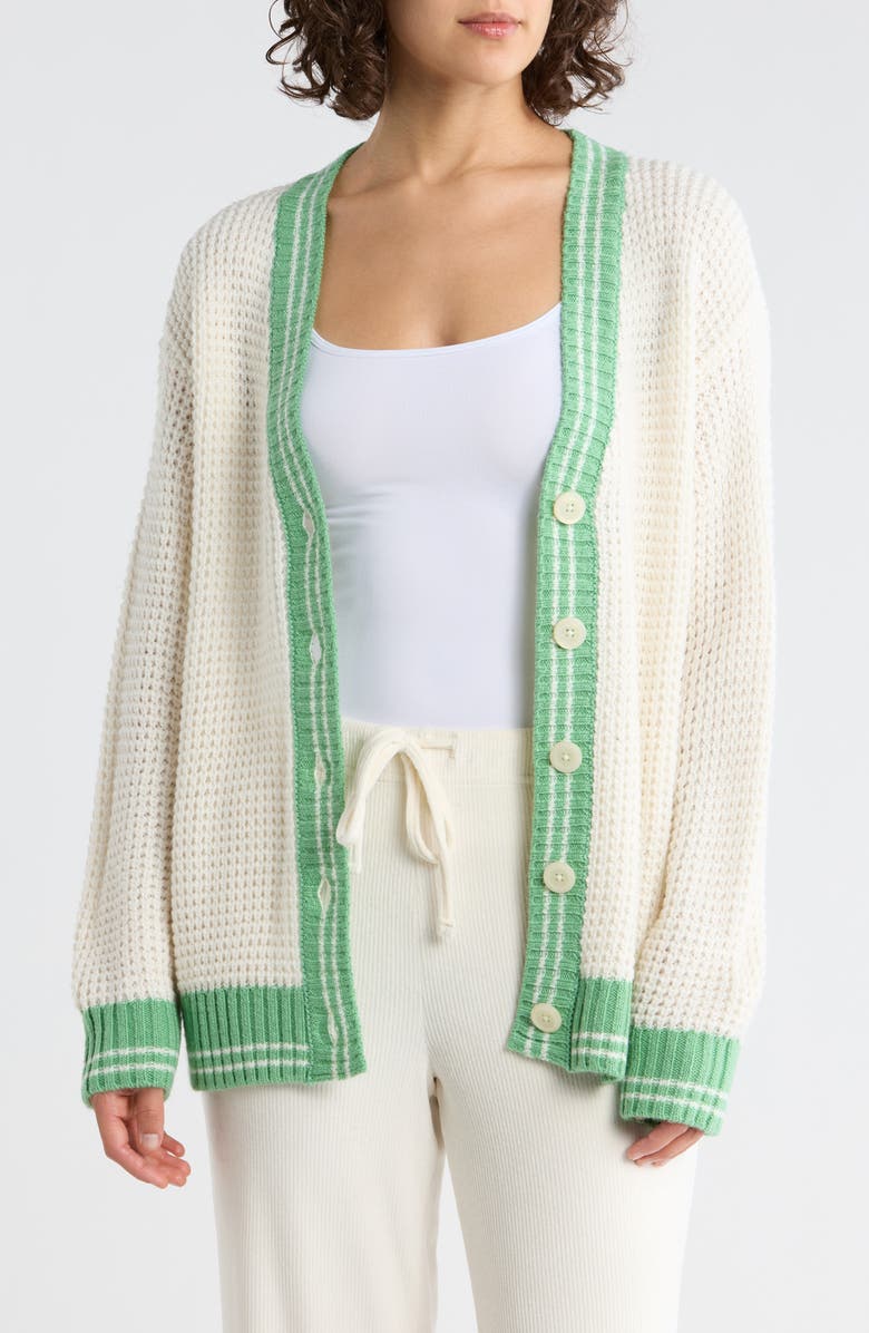 PJ Salvage Happiest On The Court Waffle Stitch Cardigan, Main, color, Ivory