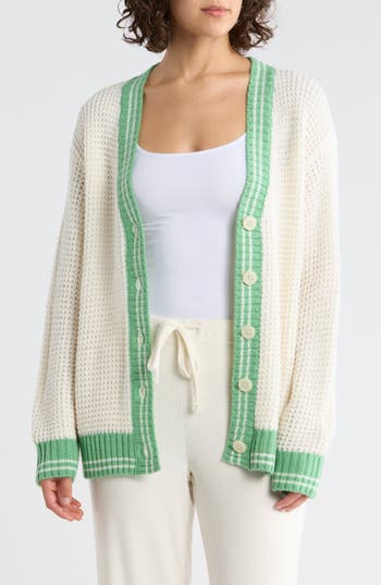 Pj Salvage Happiest On The Court Waffle Stitch Cardigan In White