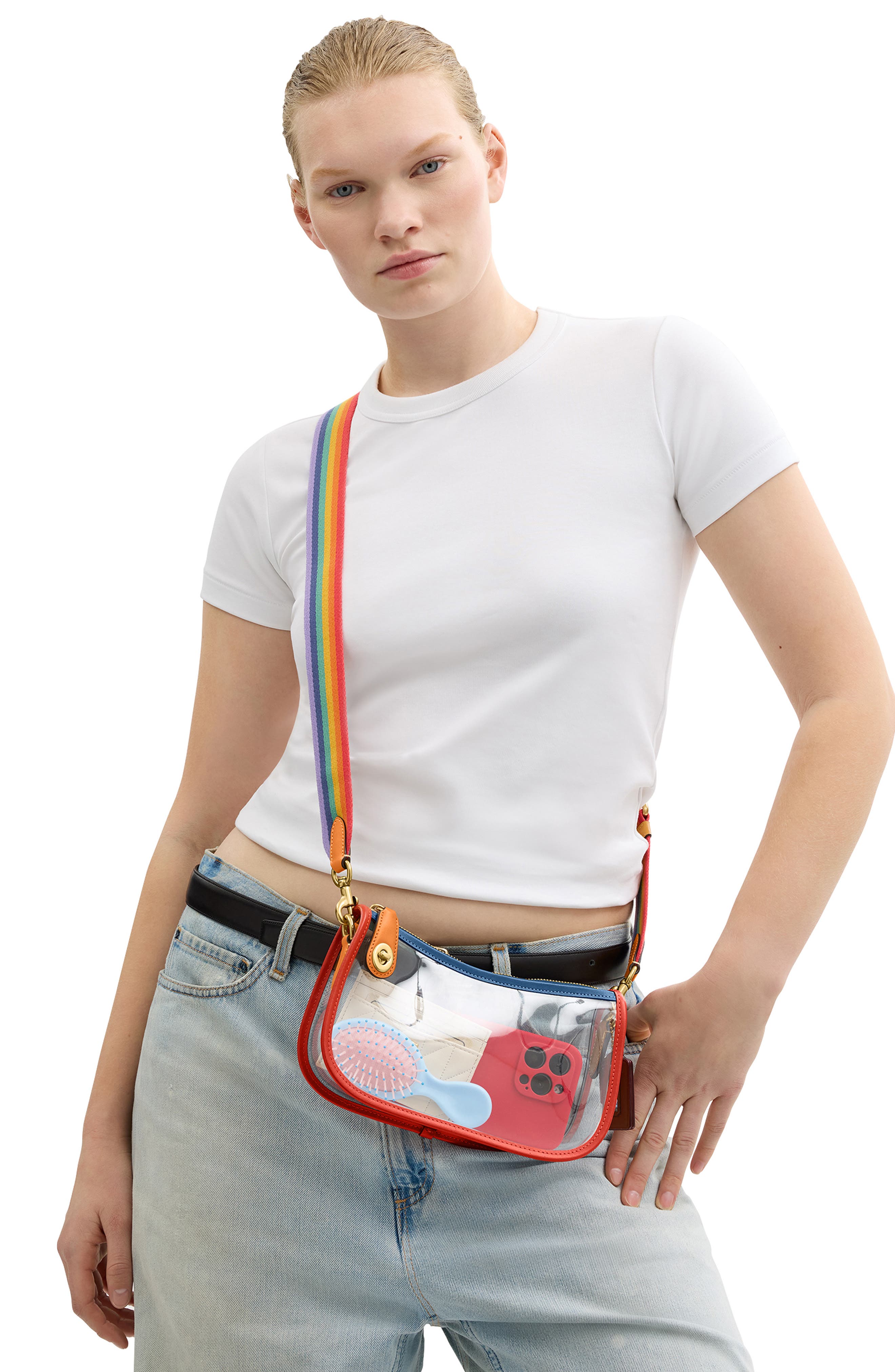 COACH Originals Rainbow PVC Clear Shoulder Bag, Alternate, color, 