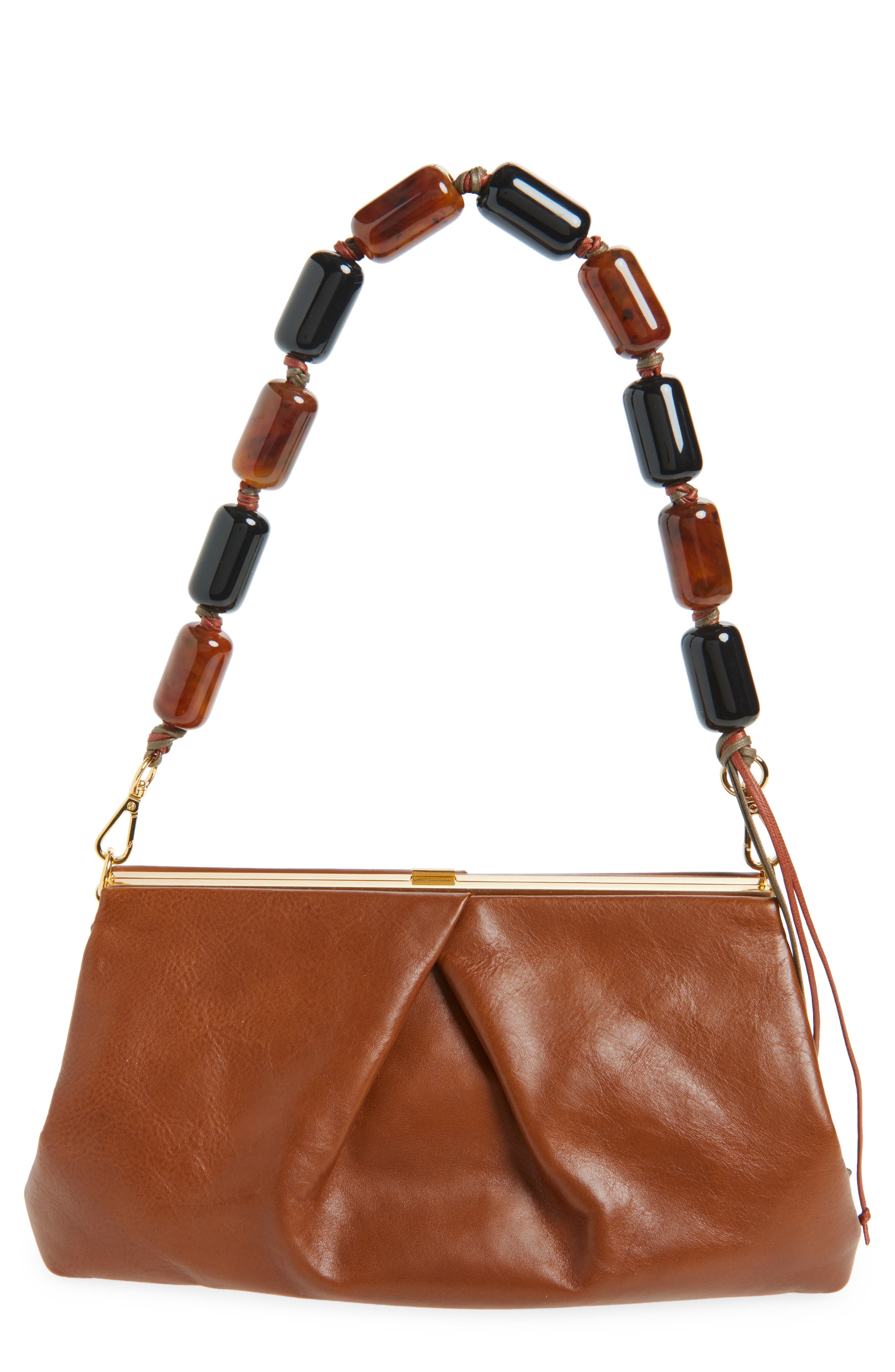 Dries Van Noten Pleated Leather Clutch, Main, color, Tan 712