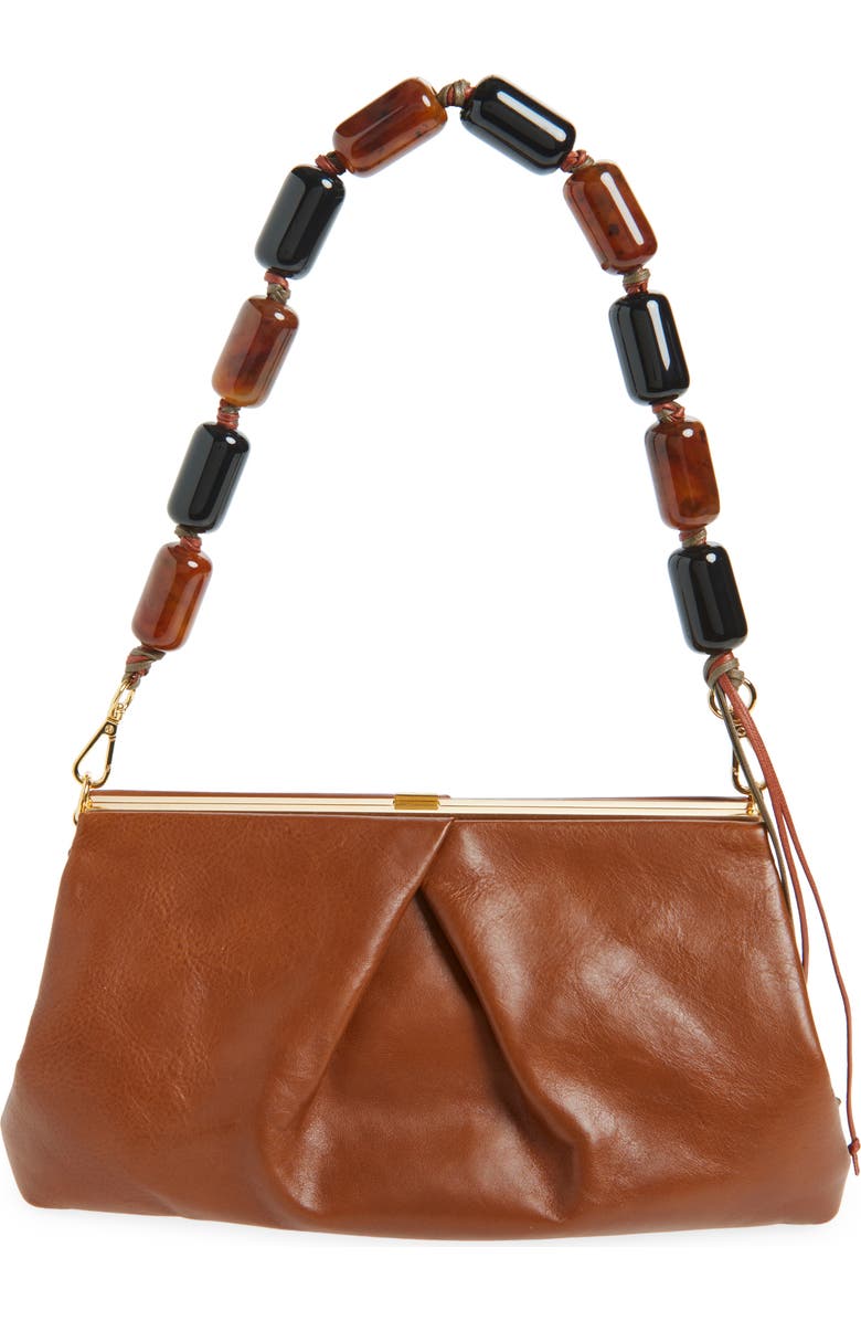 Dries Van Noten Pleated Leather Clutch, Main, color, Tan 712