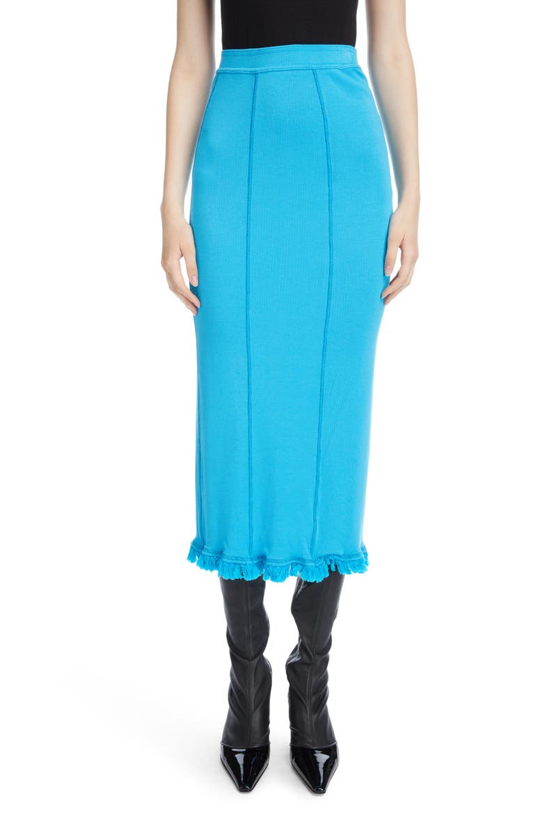 Emara Tassel Hem Rib Pencil Skirt, Main, color, TURQUOISE