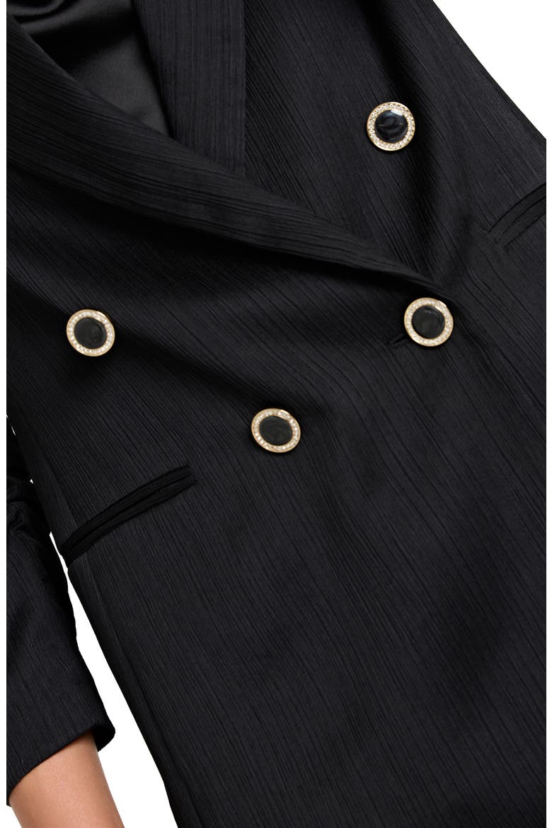 Double Breasted Crinkle Satin Blazer, Alternate, color, BLACK