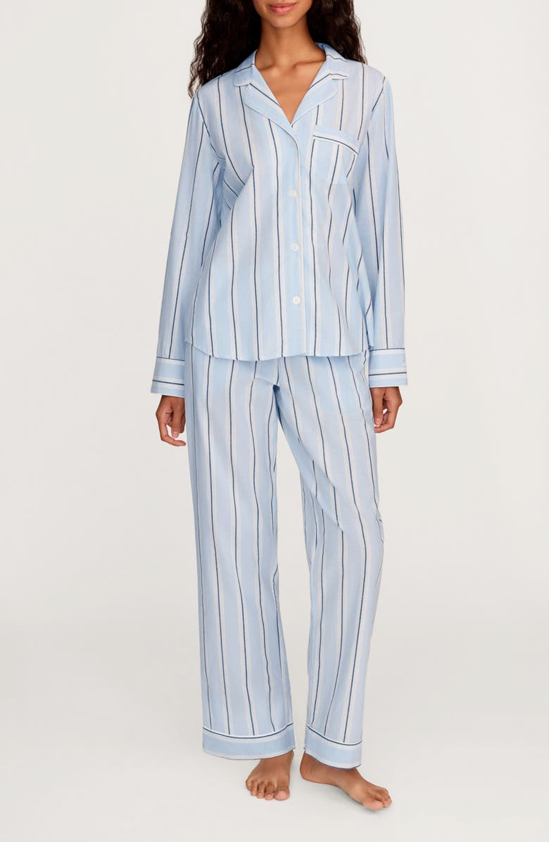 Petite Plume Cotton Twill Pajama Set, Main, color, Blue