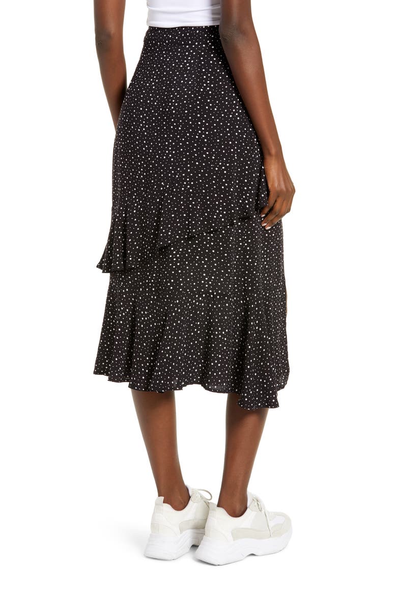 Polka Dot Ruffle Detail Skirt, Alternate, color, BLACK/ IVORY