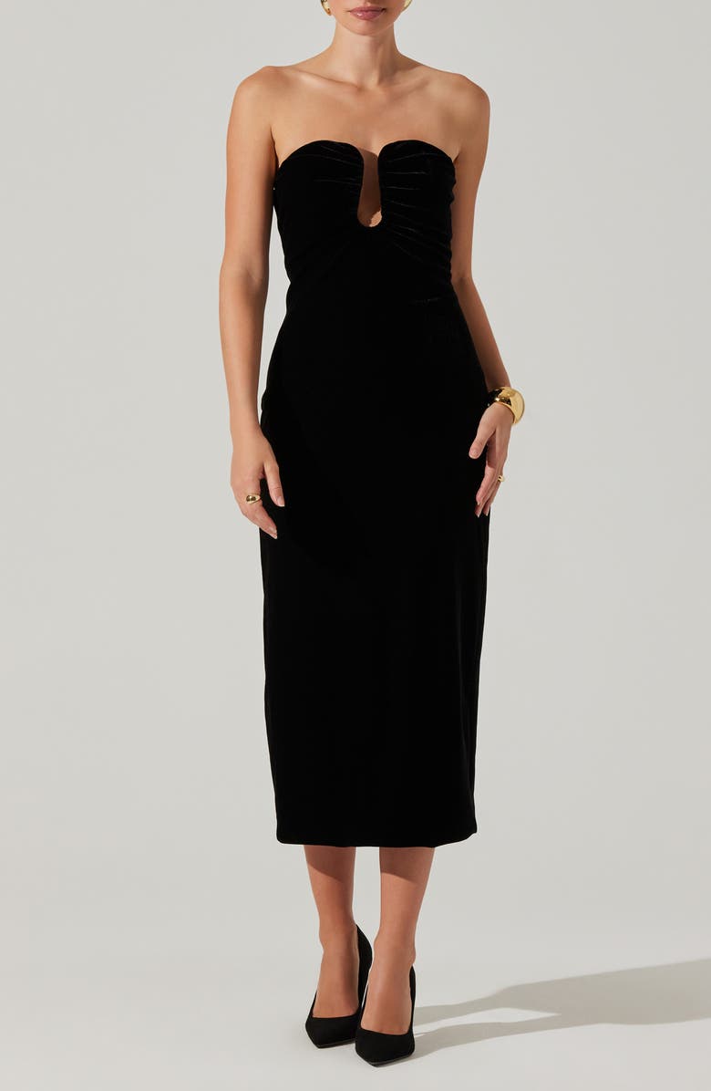 ASTR the Label Arista Strapless Velvet Midi Dress, Main, color, Black