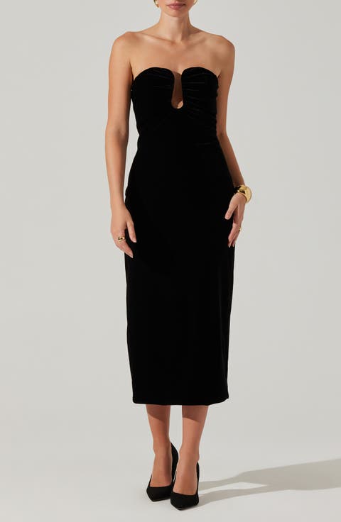 Arista Strapless Velvet Midi Dress