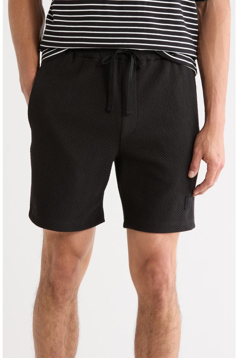 Textured Drawstring Shorts, Main, color, BLACK W/ DIAMOND TEXTURED