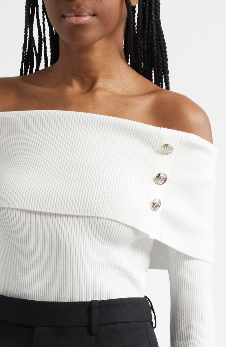 Elie Tahari The Imani Off the Shoulder Rib Sweater, Alternate, color, Sky White