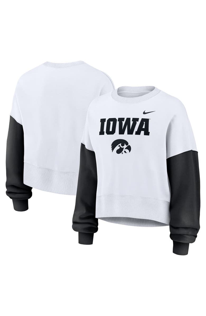 Nike Women's Nike White Iowa Hawkeyes Color-Block Oversized Cropped Pullover Sweatshirt, Main, color, White