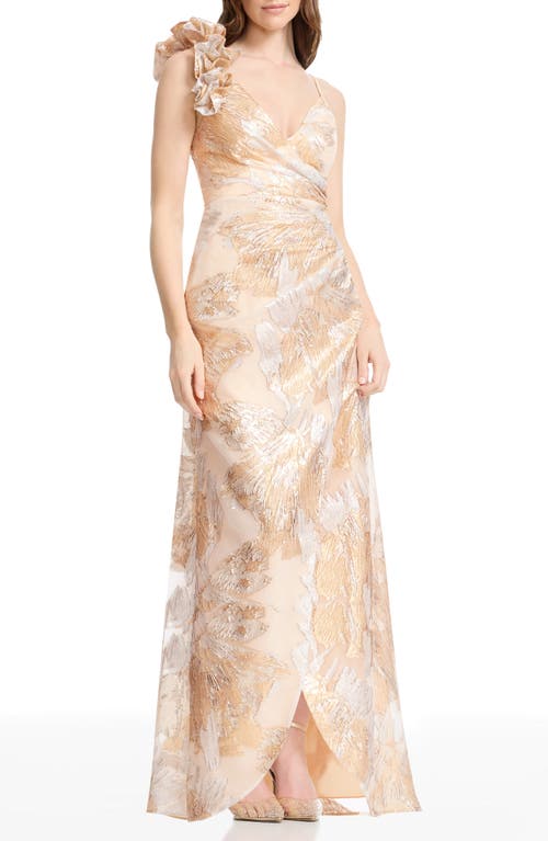 Dress The Population Camelia Metallic Jacquard Gown In Neutral