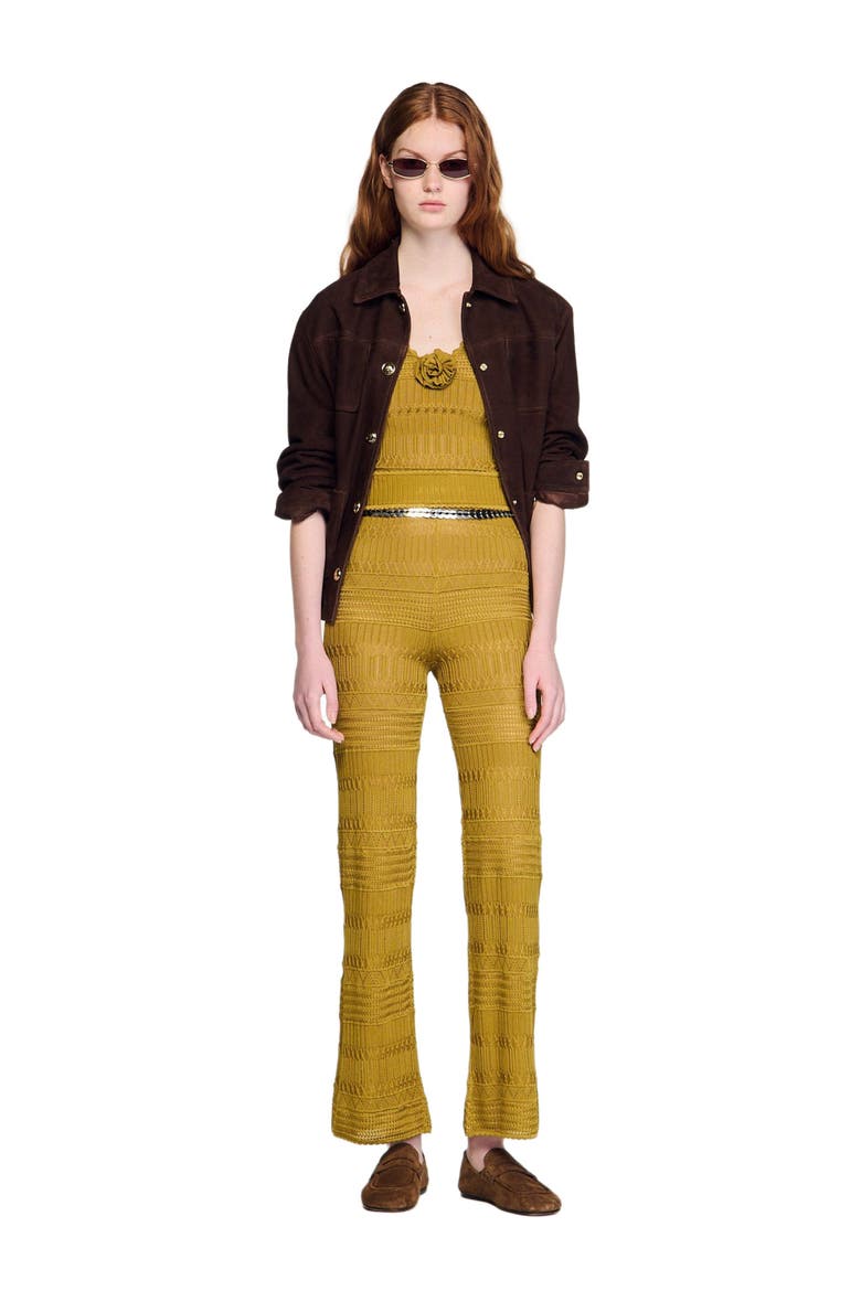 Pointelle knit trousers, Alternate, color, Olive