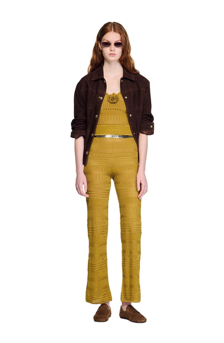 SANDRO Pointelle knit trousers, Alternate, color, Olive