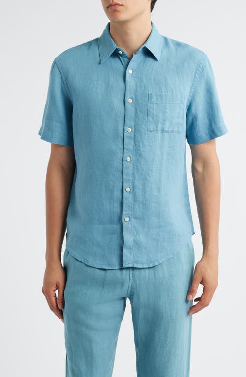 Alex Crane Ola Linen Short Sleeve Button-up Shirt In Blue