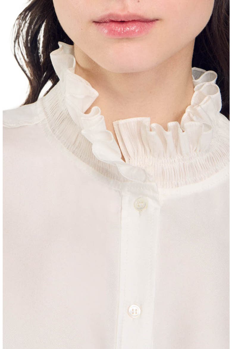 Silk shirt with gathered collar, Alternate, color, Ecru