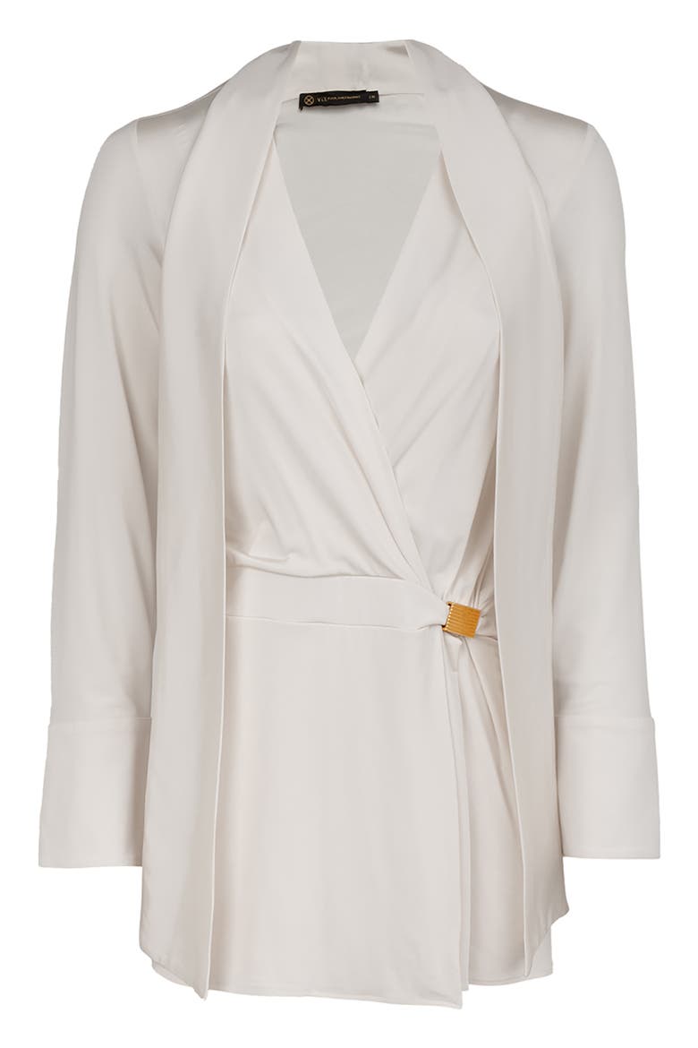 Rosalie Long Sleeve Faux Wrap Cover-Up Minidress, Alternate, color, OFF WHITE