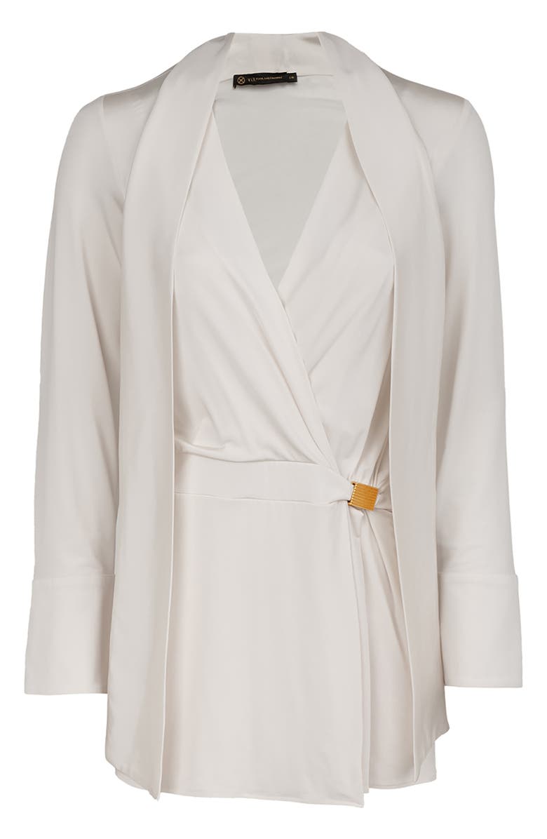 ViX Paula Hermanny Rosalie Long Sleeve Faux Wrap Cover-Up Minidress, Alternate, color, Off White