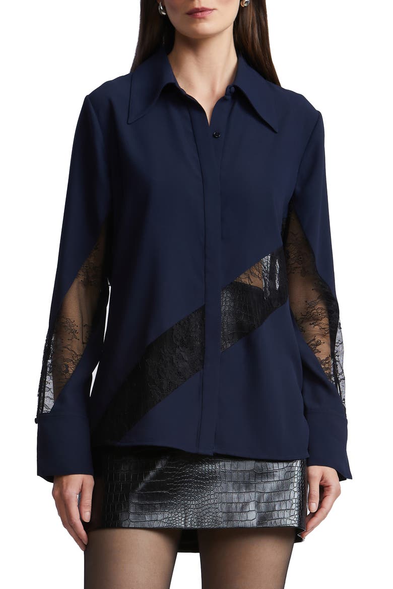 Lex Lace Inset Shirt, Main, color, DARK SAPPHIRE