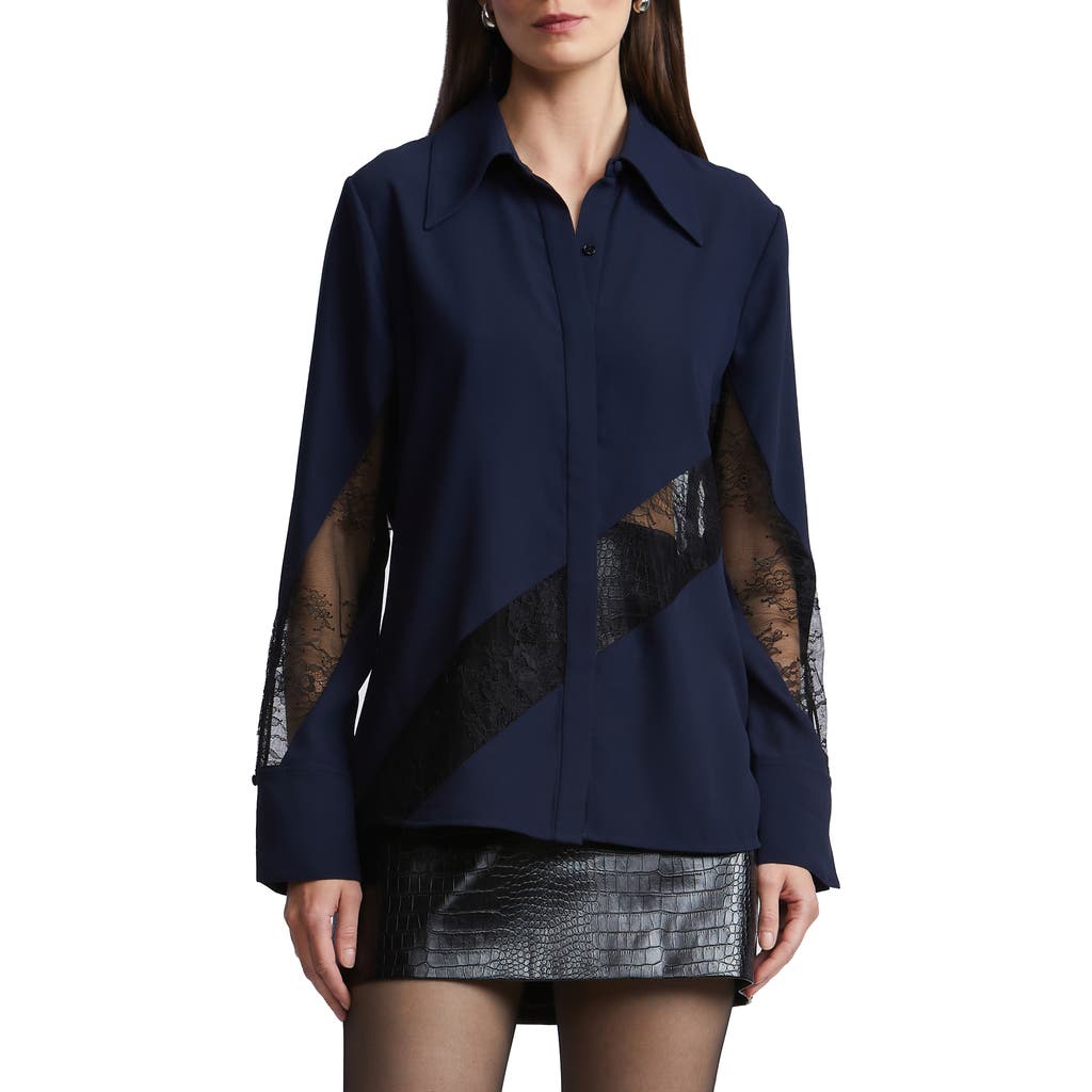 Bcbgmaxazria Lex Lace Inset Shirt In Blue