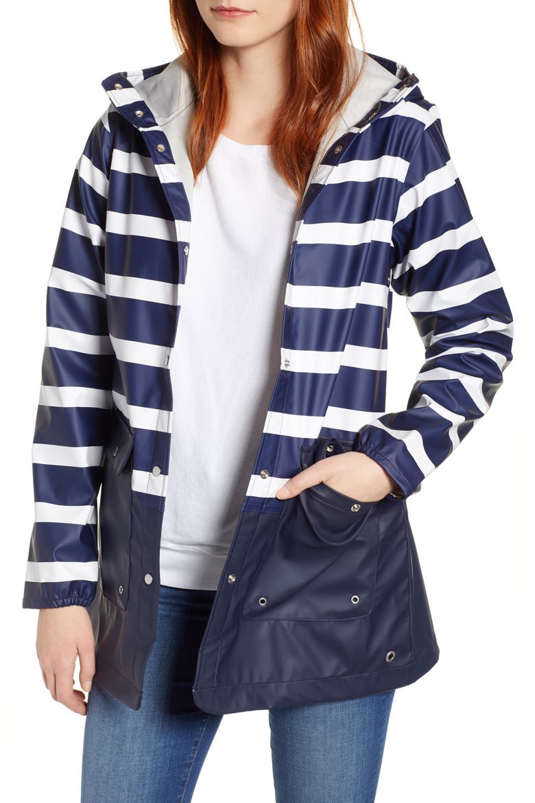 Rubberized Parka, Main, color, BORDER STRIPE PEACOAT